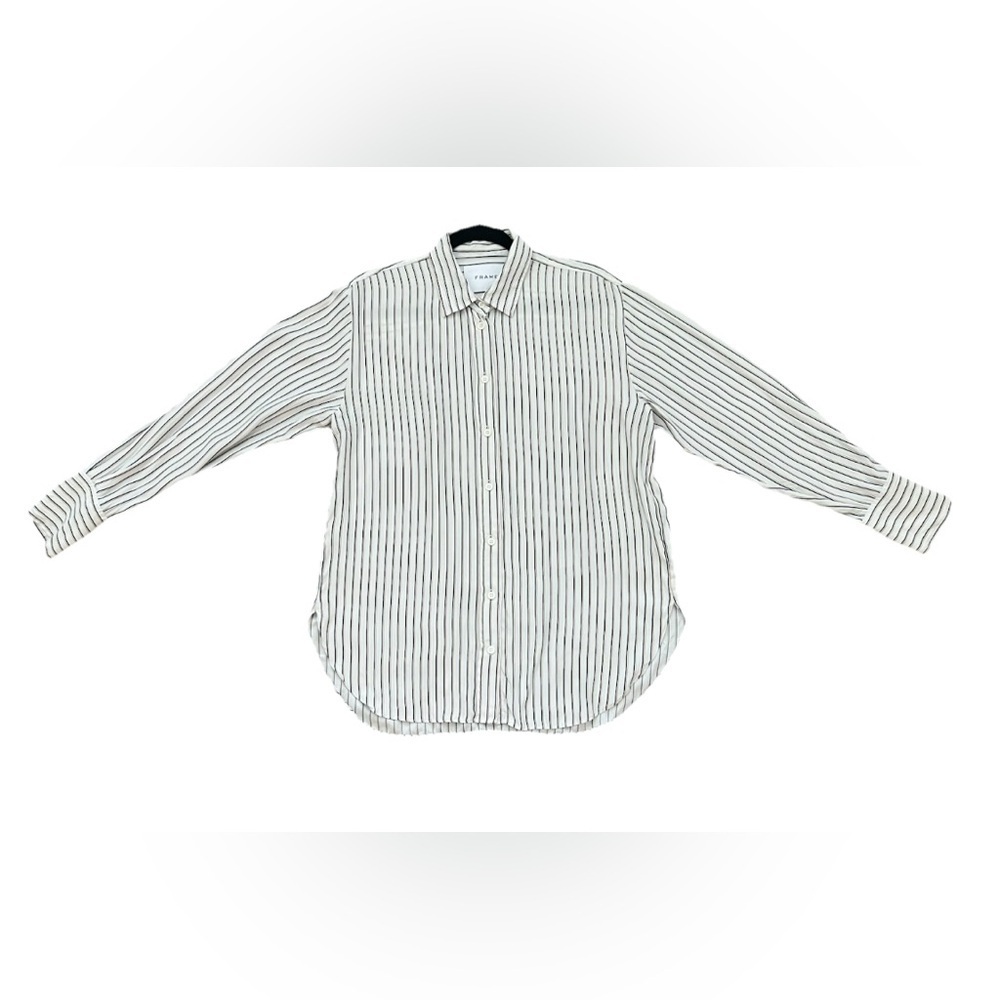 FRAME Shirt Womens XS Off White Multi Stripe Silk Button Down (0719)